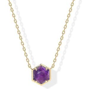 14K Yellow Gold Amethyst Gemstone Pendant Necklace Dainty Chain